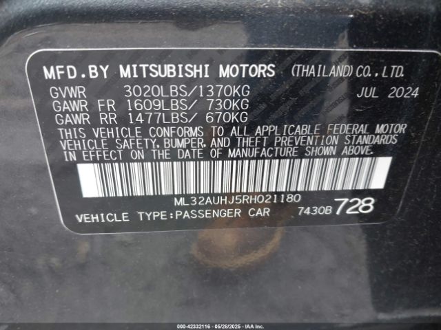 2024 MITSUBISHI MIRAGE ML32AUHJ5RH021180 Photo 8