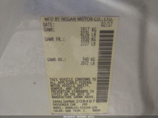 1N4AL3AP6HC208487 Nissan Altima 2.5 Sr