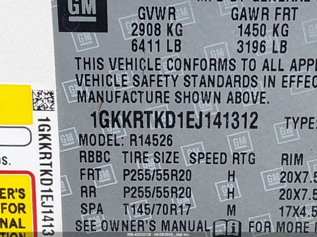 1GKKRTKD1EJ141312 GMC Acadia Denali