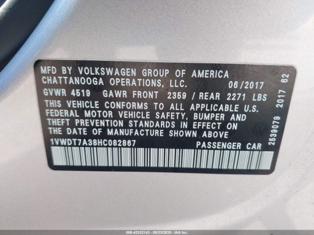 2017 VOLKSWAGEN PASSAT 1VWDT7A38HC082867 Photo 8