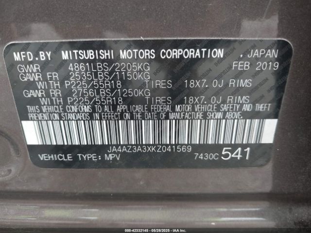 2019 MITSUBISHI OUTLANDER JA4AZ3A3XKZ041569 Photo 8