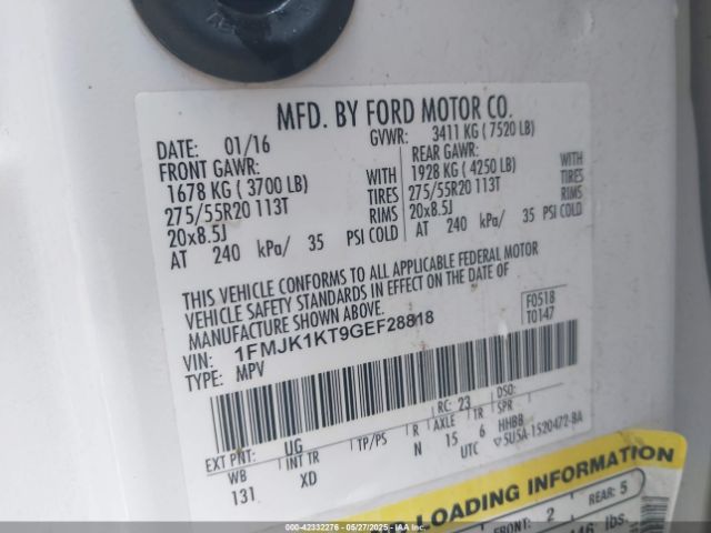 1FMJK1KT9GEF28818 Ford Expedition El Limited