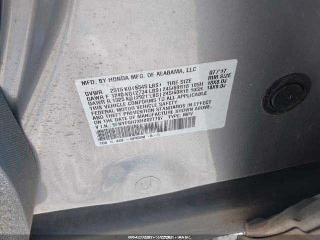 5FNYF5H7XHB027767 Honda Pilot Ex-l
