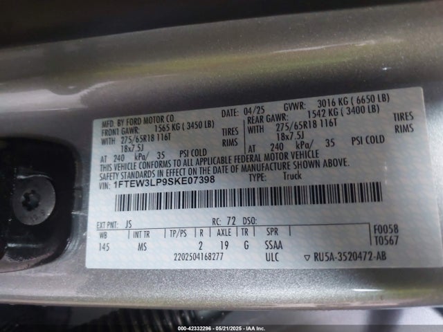 Ford F-150 Xlt 2025 1FTEW3LP9SKE07398 Image 9