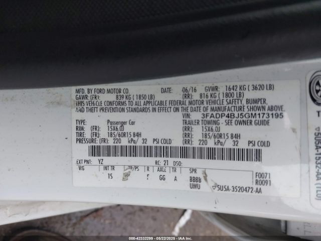 3FADP4BJ5GM173195 Ford FIESTA SE