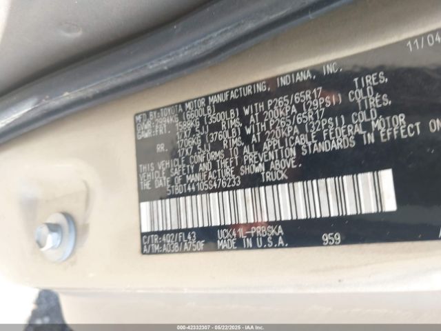 2005 TOYOTA TUNDRA 5TBDT44105S476233 Photo 8