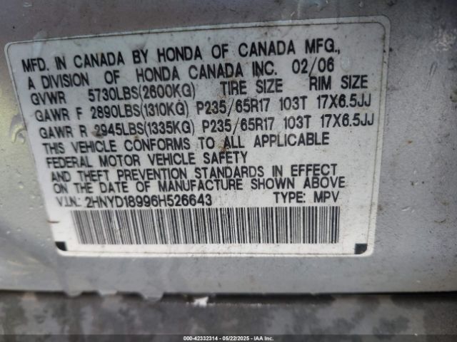 2006 ACURA MDX 2HNYD18996H526643 Photo 8