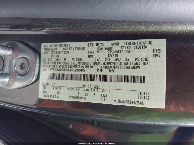 2020 FORD ESCAPE 1FMCU0G63LUC26585 Photo 8