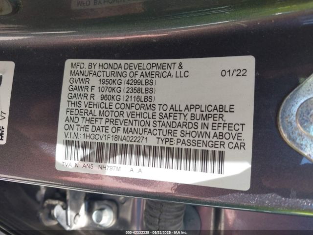 1HGCV1F18NA022271 Honda l15be