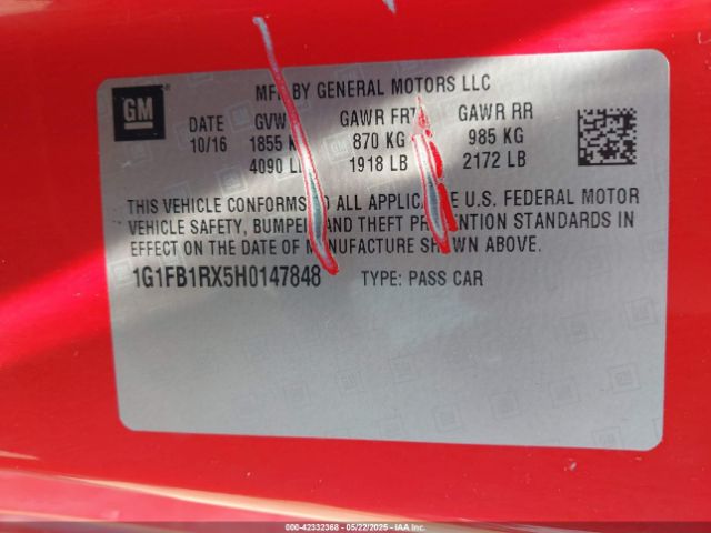 2017 CHEVROLET CAMARO 1G1FB1RX5H0147848 Photo 8