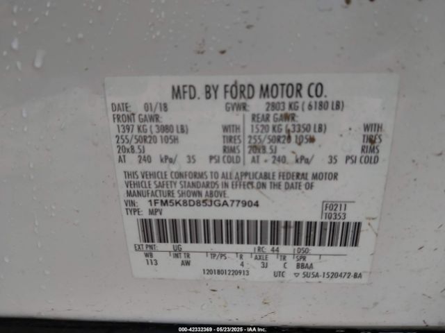 2018 FORD EXPLORER 1FM5K8D85JGA77904 Photo 8
