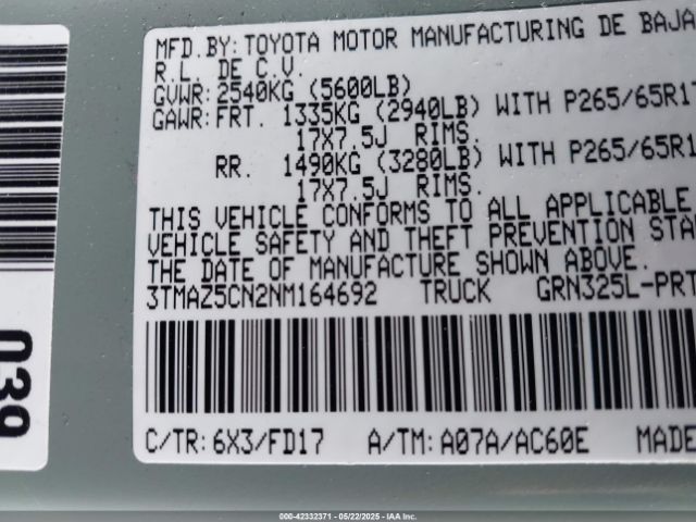 3TMAZ5CN2NM164692 Toyota 2gr-fks