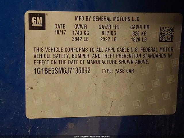 1G1BE5SM6J7136092 Chevrolet Cruze Lt Auto