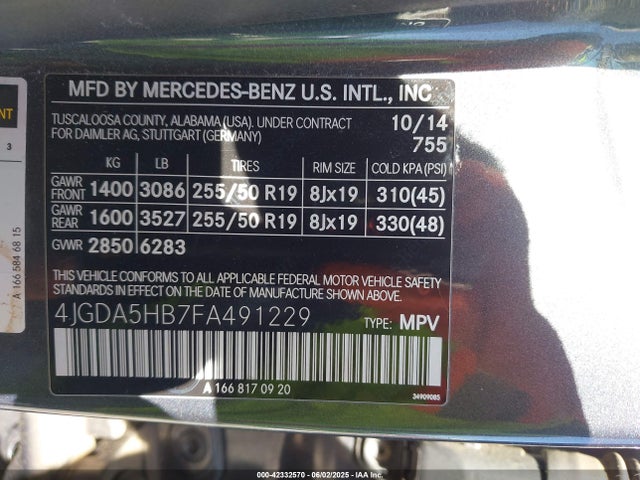 Mercedes-Benz Ml-Class 2015 4JGDA5HB7FA491229 Image 9