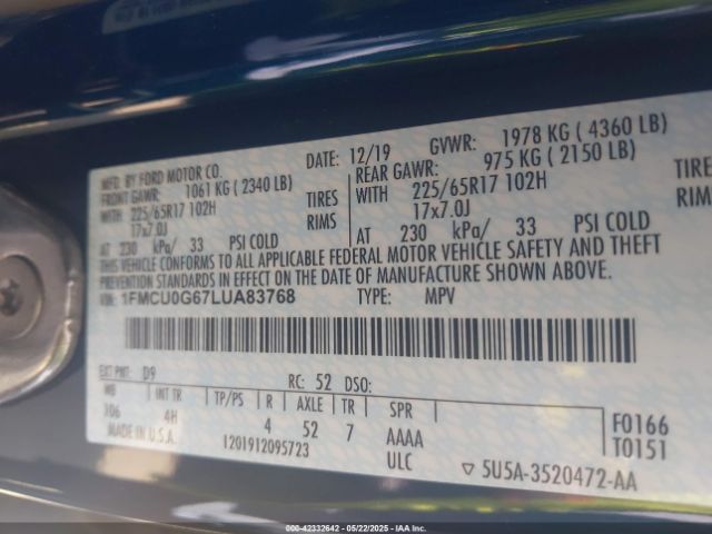 2020 FORD ESCAPE 1FMCU0G67LUA83768 Photo 8