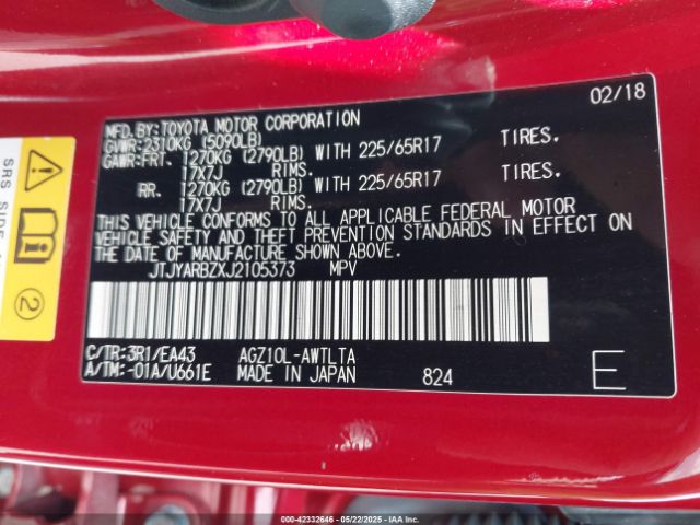 JTJYARBZXJ2105373 Lexus NX 300