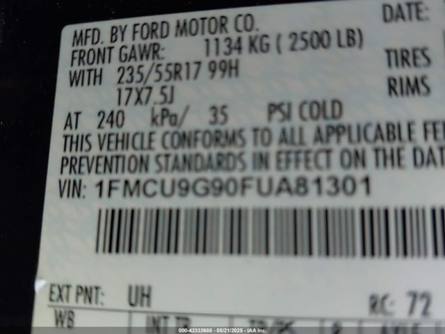 1FMCU9G90FUA81301 Ford ESCAPE SE