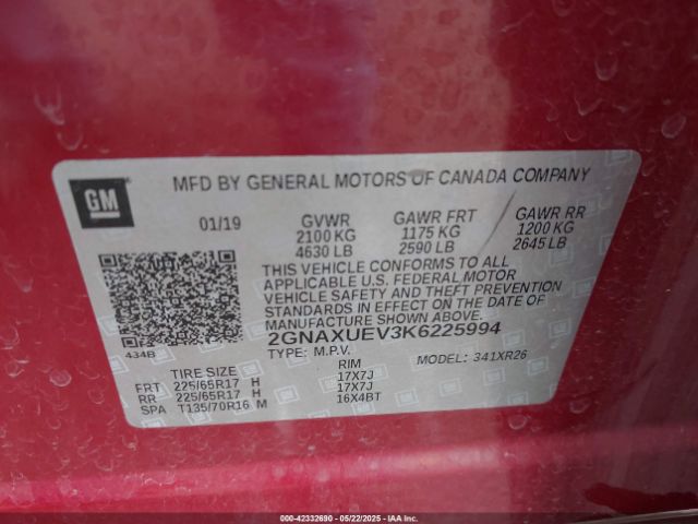 2GNAXUEV3K6225994 Chevrolet EQUINOX LT