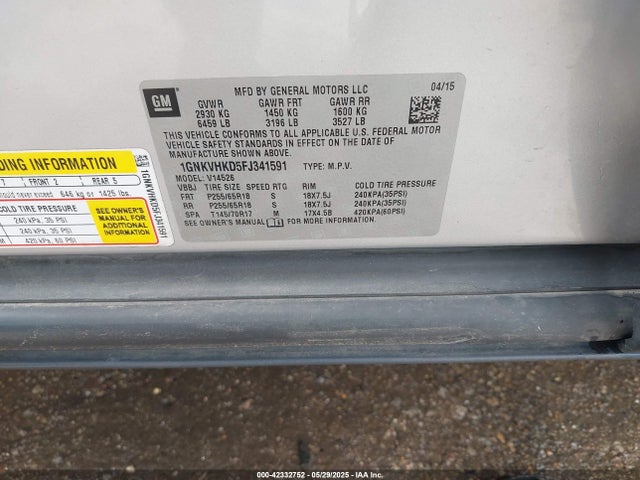 1GNKVHKD5FJ341591 Chevrolet llt