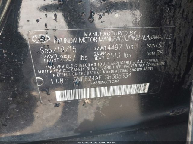 5NPE24AF1GH308334 Hyundai SONATA SE
