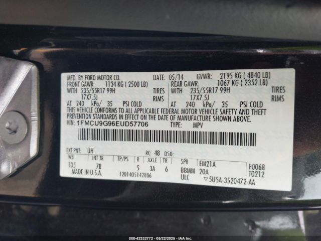 1FMCU9G96EUD57706 Ford ESCAPE SE