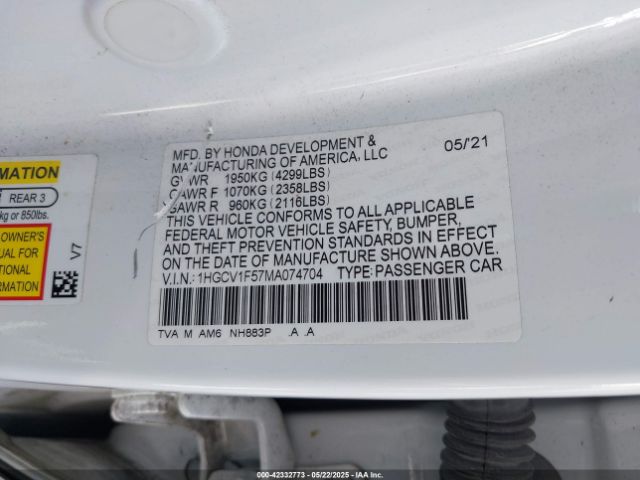 1HGCV1F57MA074704 Honda l15be