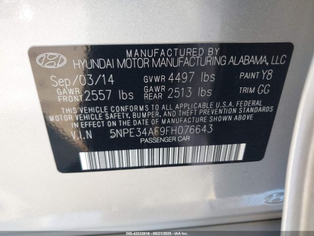5NPE34AF9FH076643 Hyundai Sonata Limited