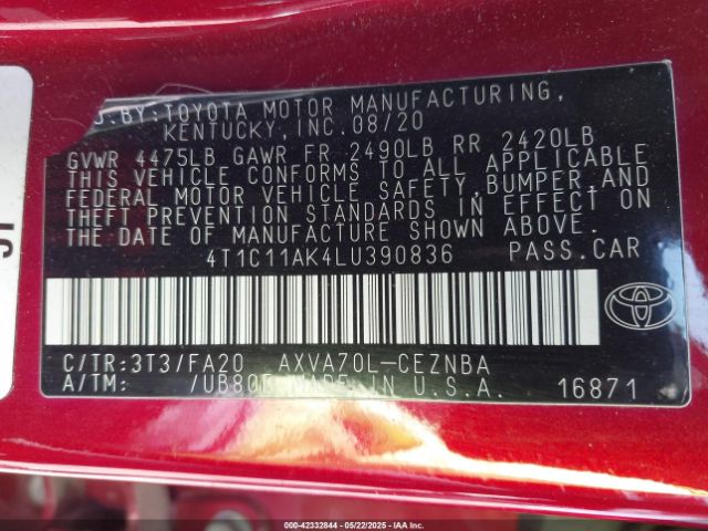 4T1C11AK4LU390836 Toyota CAMRY LE