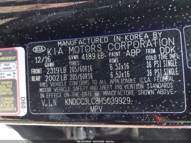 KNDCC3LC8H5039929 KIA NIRO EX