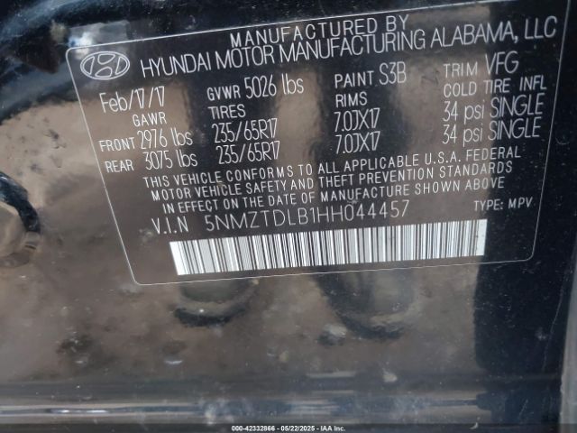 5NMZTDLB1HH044457 Hyundai Santa Fe Sport 2.4l