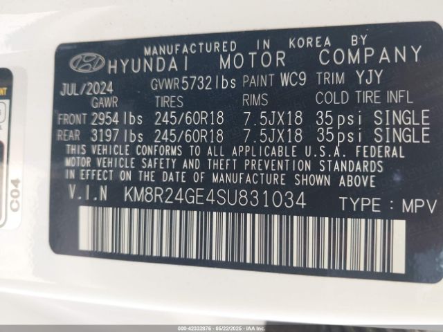 KM8R24GE4SU831034 Hyundai Palisade Sel