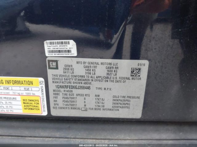 1GNKRFED6GJ268446 Chevrolet Traverse Ls