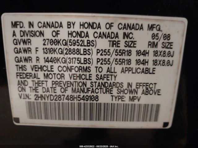 2008 ACURA MDX 2HNYD28748H549108 Photo 8