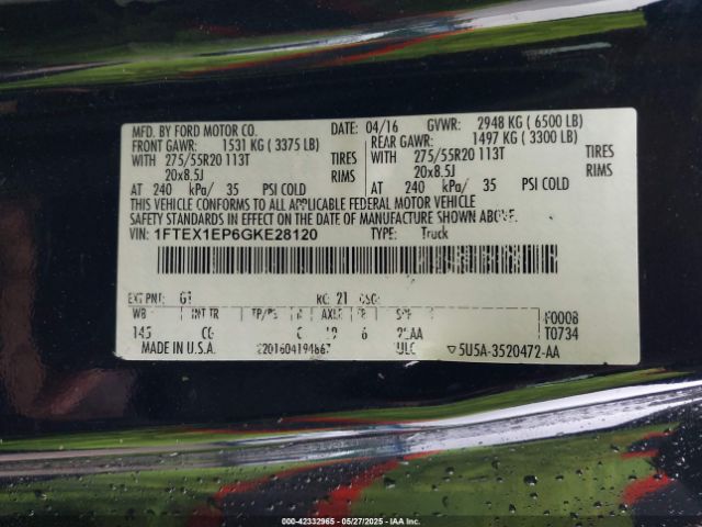 2016 FORD F-150 1FTEX1EP6GKE28120 Photo 8