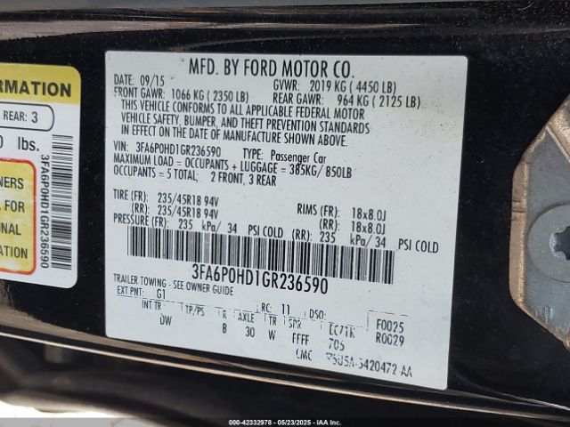 3FA6P0HD1GR236590 Ford FUSION SE