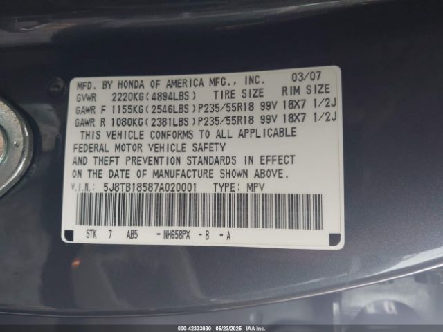 2007 ACURA RDX 5J8TB18587A020001 Photo 8