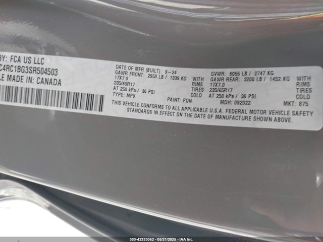 2C4RC1BG3SR504503 Chrysler Pacifica Select