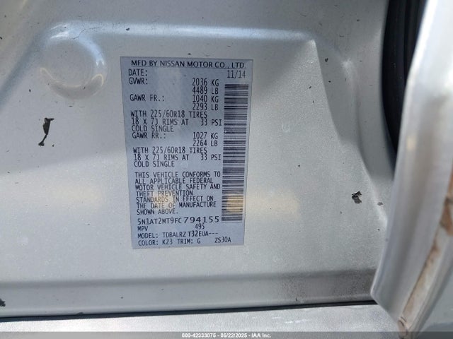 Nissan Rogue Sl 2015 5N1AT2MT9FC794155 Image 9
