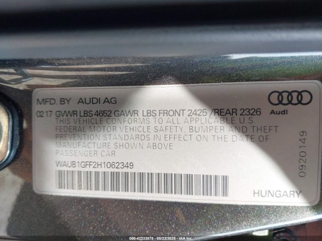 2017 AUDI S3 WAUB1GFF2H1062349 Photo 8