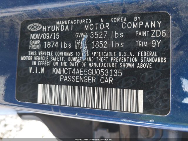 KMHCT4AE5GU053135 Hyundai ACCENT SE