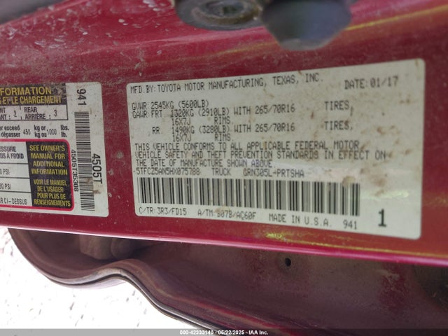 5TFCZ5AN5HX075788 Toyota 2gr-fks