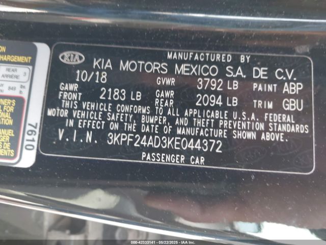 3KPF24AD3KE044372 KIA Forte Lxs