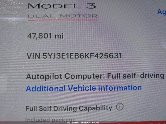 2019 TESLA MODEL 3 5YJ3E1EB6KF425631 Photo 8