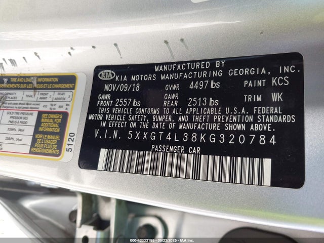 5XXGT4L38KG320784 KIA gdi