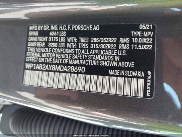 2021 PORSCHE CAYENNE WP1AB2AY8MDA28690 Photo 8