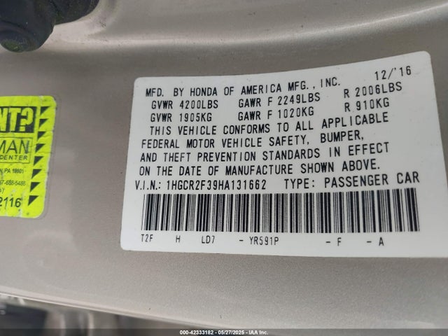 1HGCR2F39HA131662 Honda ACCORD LX