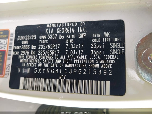 5XYRG4LC3PG215392 KIA gdi theta-iii