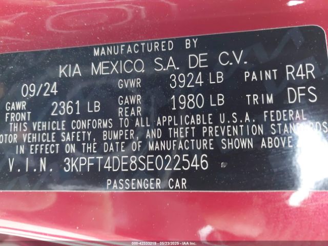 3KPFT4DE8SE022546 KIA k4