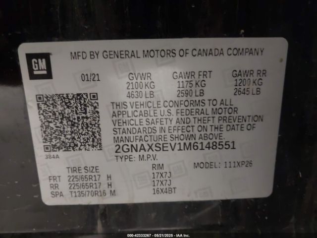 2GNAXSEV1M6148551 Chevrolet Equinox Awd Ls