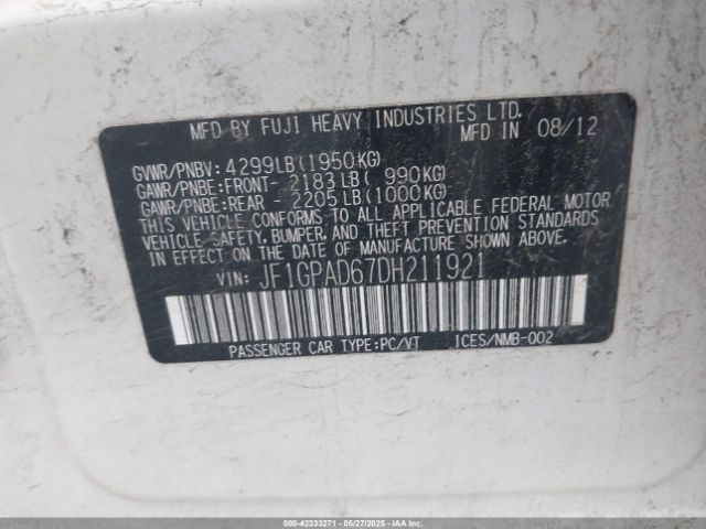 2013 SUBARU IMPREZA JF1GPAD67DH211921 Photo 8